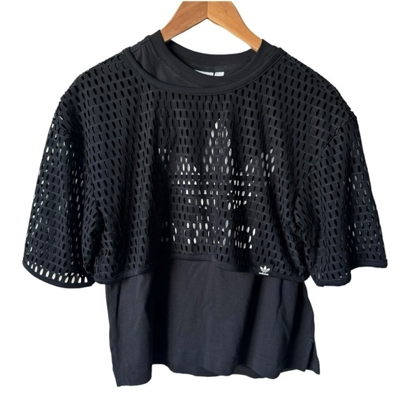 Adidas Big Logo Sleeveless Shirt Mesh Crop T-shirt Duo Black Women’s Medium - Picture 3 of 14
